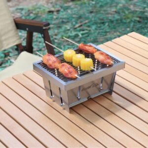 Portable Stainless Steel Mini Grill - for Camping, Balcony & Travel, Perfect for 1-3 People (Easy to Clean)